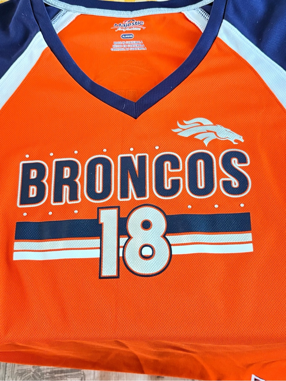 Majestic Orange and Navy Broncos #18 Fan Jersey